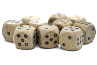 Birds-Eye Wooden 16mm d6 Dice w/ Black Dots Rounded Corners (sold per die) - Wood Dice (Online Only)