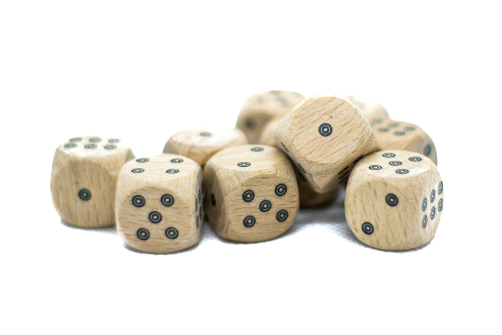Birds-Eye Wooden 16mm d6 Dice w/ Black Dots Rounded Corners (sold per die) - Wood Dice (Online Only)