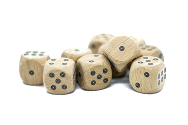 Birds-Eye Wooden 16mm d6 Dice w/ Black Dots Rounded Corners (sold per die) - Wood Dice (Online Only)