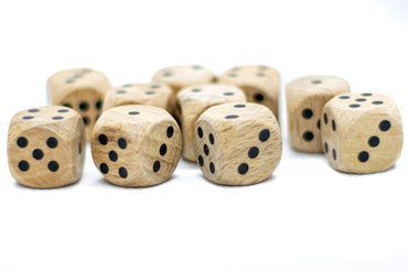 Wooden 16mm d6 Dice w/ Black Dots Rounded Corners (sold per die) - Wood Dice (Online Only)