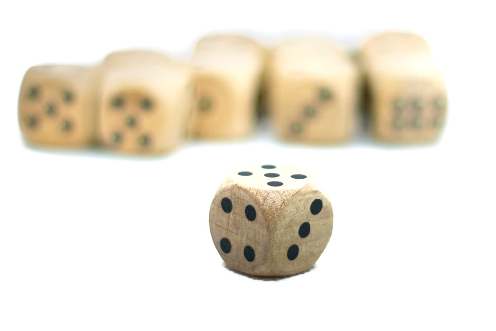 Wooden 16mm d6 Dice w/ Black Dots Rounded Corners (sold per die) - Wood Dice (Online Only)