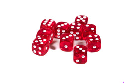 Translucent 16mm Pipped d6 Dice Red/Orange/Yellow/Green/Blue/Purple/Clear/Black/Pink (sold by the piece) (Online Only)