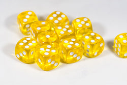 Translucent 16mm Pipped d6 Dice Red/Orange/Yellow/Green/Blue/Purple/Clear/Black/Pink (sold by the piece) (Online Only)