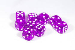 Translucent 16mm Pipped d6 Dice Red/Orange/Yellow/Green/Blue/Purple/Clear/Black/Pink (sold by the piece) (Online Only)