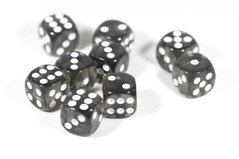Translucent 16mm Pipped d6 Dice Red/Orange/Yellow/Green/Blue/Purple/Clear/Black/Pink (sold by the piece) (Online Only)