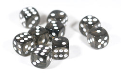 Translucent 16mm Pipped d6 Dice Red/Orange/Yellow/Green/Blue/Purple/Clear/Black/Pink (sold by the piece) (Online Only)