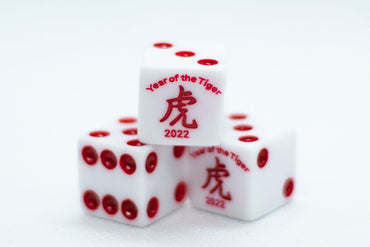 10-Pack Year of the Tiger Opaque White w/Red 16mm d6 Dice on the '1' side (Online Only)