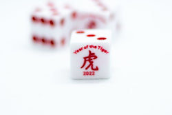 10-Pack Year of the Tiger Opaque White w/Red 16mm d6 Dice on the '1' side (Online Only)