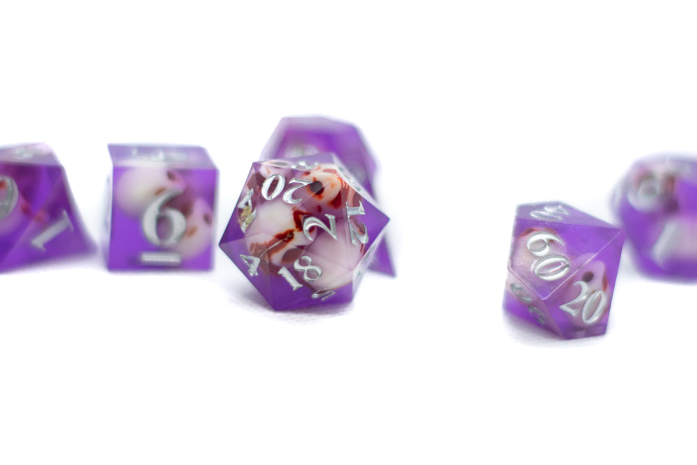 Purple Skull Inclusion 7-Dice Set Resin Sharp Edge RPG DND (Limited Stock) (Online Only)