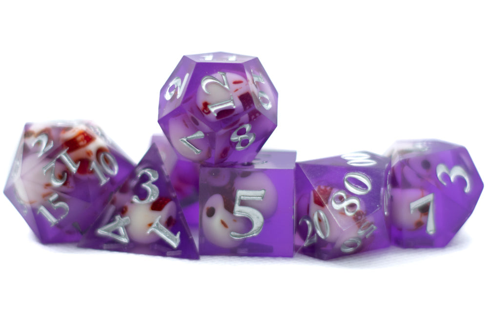 Purple Skull Inclusion 7-Dice Set Resin Sharp Edge RPG DND (Limited Stock) (Online Only)
