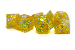 Yellow Shimmer w/silver  7-Dice Set Resin Sharp Edge RPG DND (Online Only)