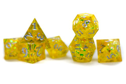Yellow Shimmer w/silver  7-Dice Set Resin Sharp Edge RPG DND (Online Only)