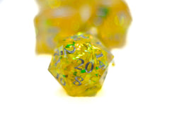 Yellow Shimmer w/silver  7-Dice Set Resin Sharp Edge RPG DND (Online Only)