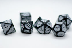 White Distressed Ancient 7-Dice Set Black w/White Dnd Dice (Online Only)