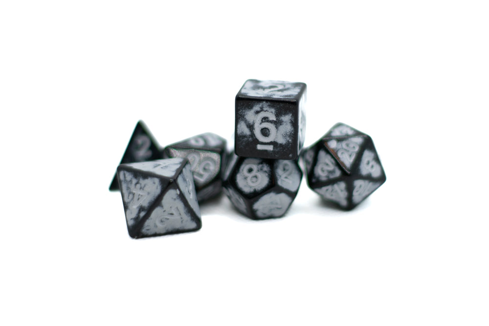White Distressed Ancient 7-Dice Set Black w/White Dnd Dice (Online Only)