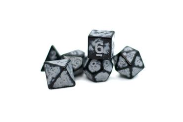 White Distressed Ancient 7-Dice Set Black w/White Dnd Dice (Online Only)