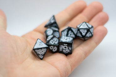 White Distressed Ancient 7-Dice Set Black w/White Dnd Dice (Online Only)