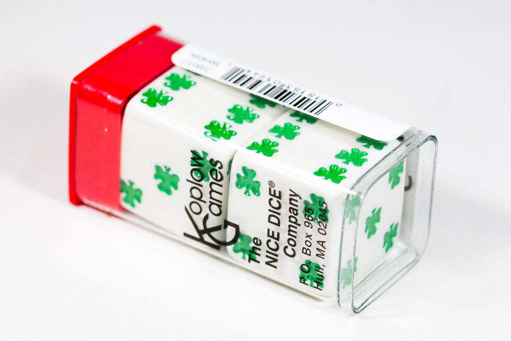 Lucky White Dice with Green Clovers Pair 25mm (Online Only)