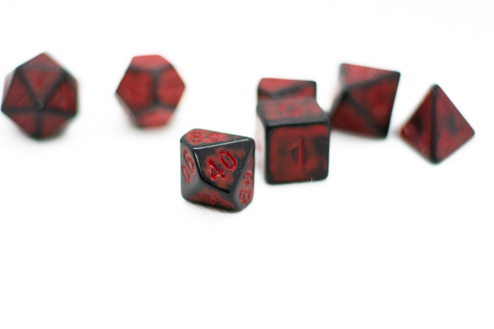 Dragon Red Distressed Ancient 7-Dice Set Black w/Red Dnd Dice (Online Only)