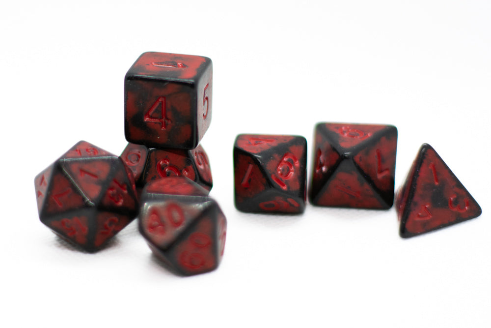 Dragon Red Distressed Ancient 7-Dice Set Black w/Red Dnd Dice (Online Only)