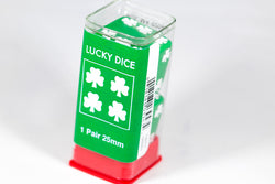 Lucky Green Dice with White Clovers Pair 25mm (Online Only)