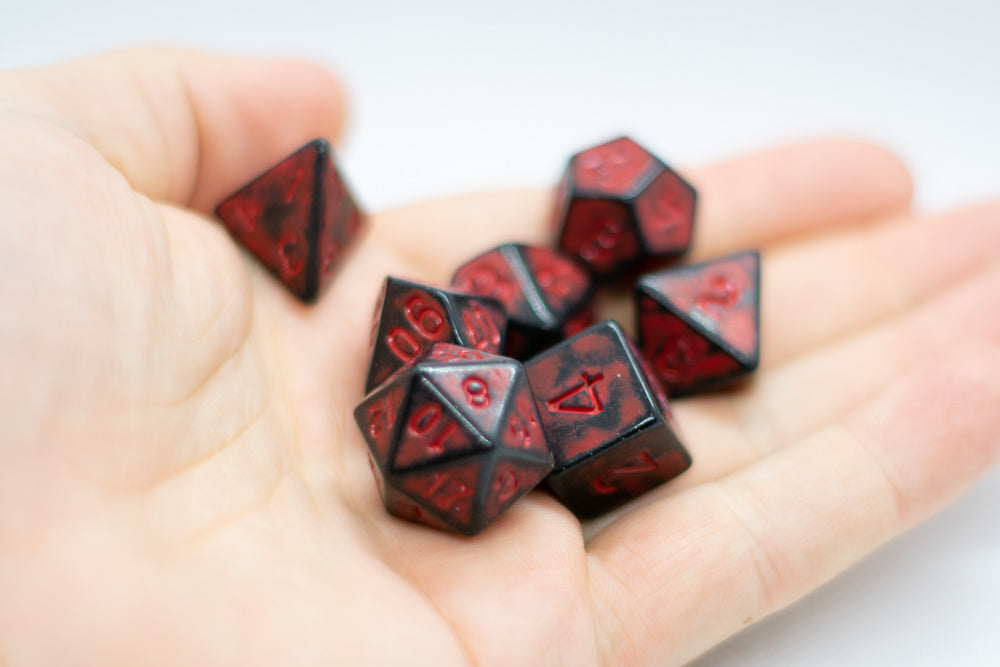Dragon Red Distressed Ancient 7-Dice Set Black w/Red Dnd Dice (Online Only)