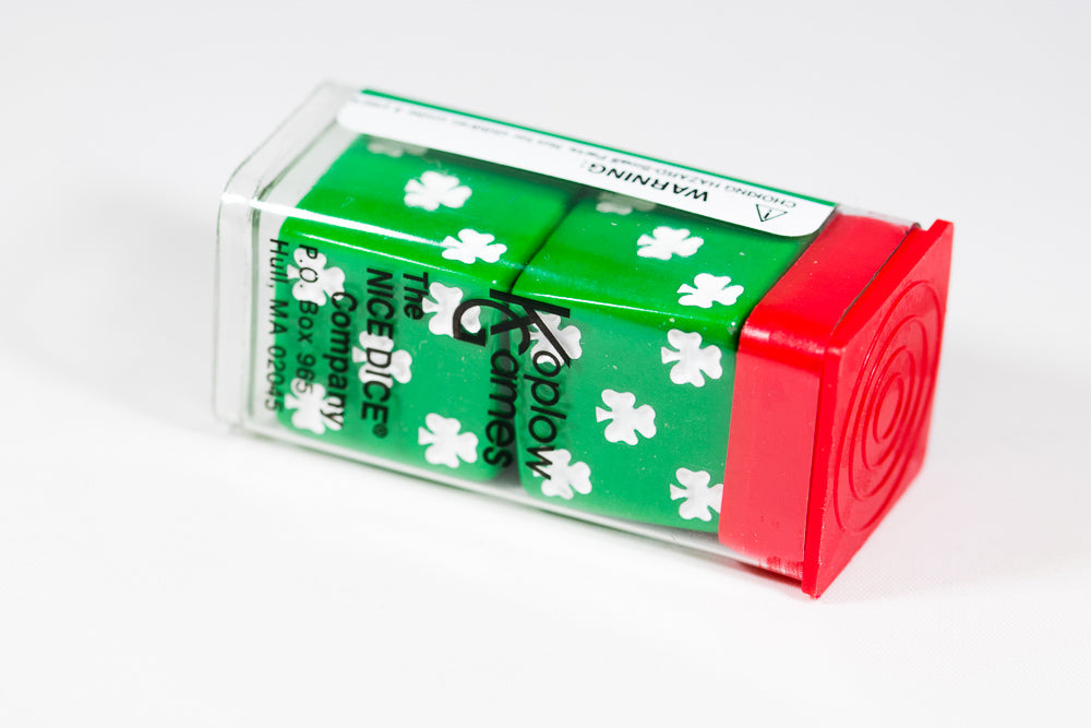 Lucky Green Dice with White Clovers Pair 25mm (Online Only)