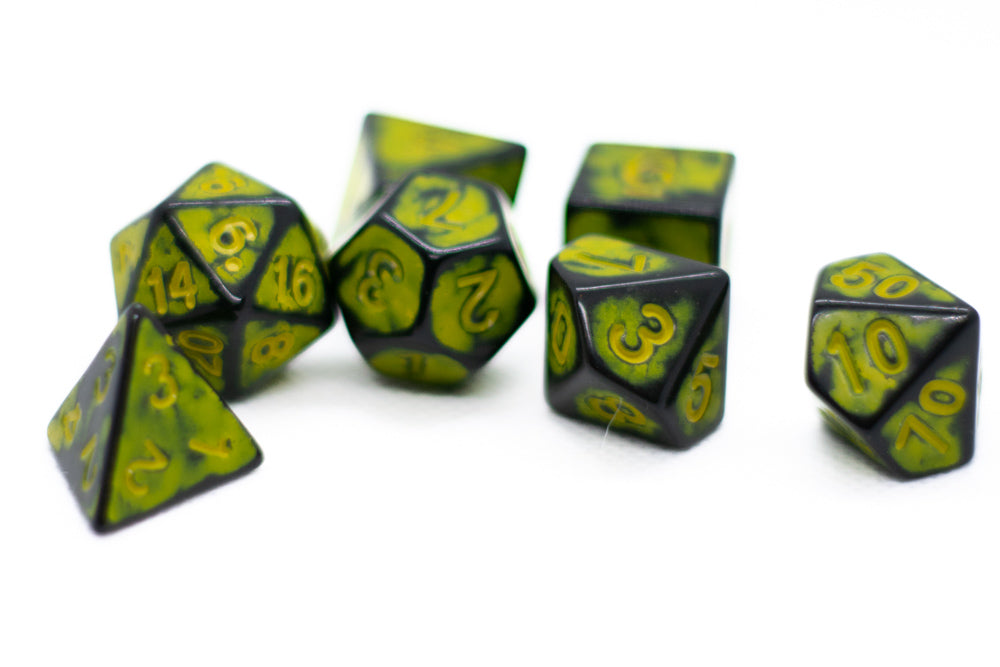 Sun Yellow Distressed Ancient 7-Dice Set Black w/Yellow Dnd Dice (Online Only)