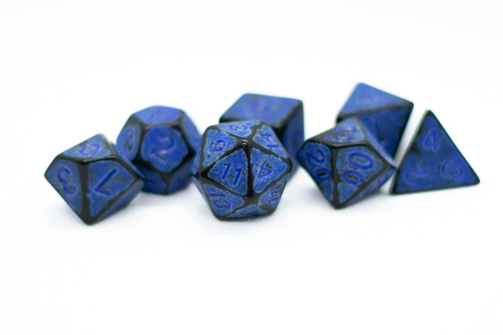 Blaster Blue Distressed Ancient 7-Dice Set Black w/Blue Dnd Dice (Online Only)
