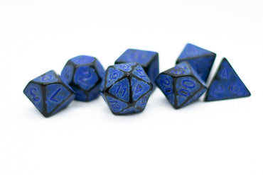Blaster Blue Distressed Ancient 7-Dice Set Black w/Blue Dnd Dice (Online Only)