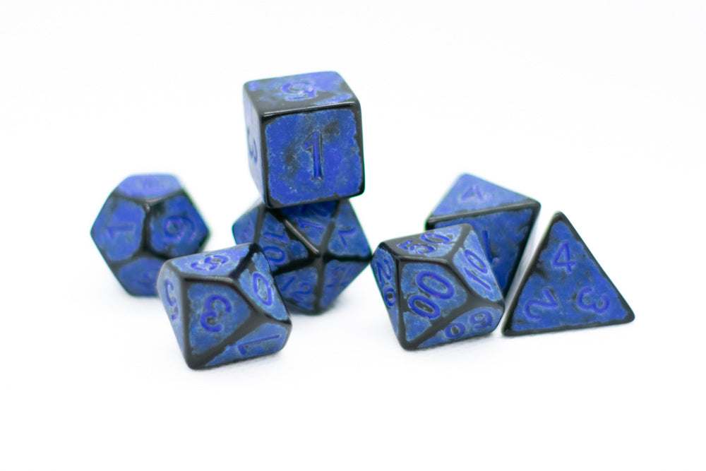 Blaster Blue Distressed Ancient 7-Dice Set Black w/Blue Dnd Dice (Online Only)