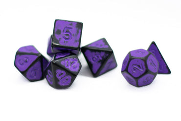 Grape Purple Distressed Ancient 7-Dice Set Black w/Purple Dnd Dice (Online Only)