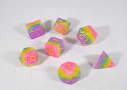 Opaque Festive Easter Purple Blue Poly Dice Set with Gold (7) RPG DnD HdDice (Online Only)
