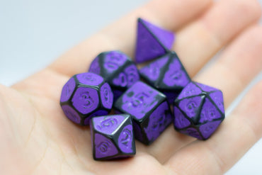 Grape Purple Distressed Ancient 7-Dice Set Black w/Purple Dnd Dice (Online Only)