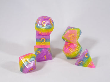 Opaque Festive Easter Purple Blue Poly Dice Set with Gold (7) RPG DnD HdDice (Online Only)