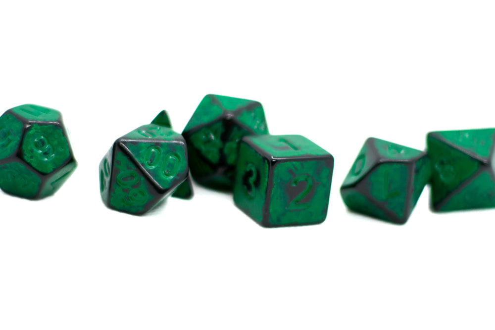 Grass Green Distressed Ancient 7-Dice Set Black w/Green Dnd Dice (Online Only)