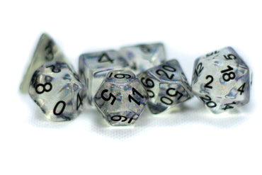The Time Walker | Clear Glitter 7-Dice Set RPG Dice Set w/Black (Online Only)