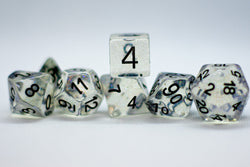 The Time Walker | Clear Glitter 7-Dice Set RPG Dice Set w/Black (Online Only)