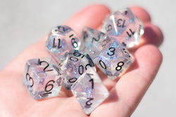 The Time Walker | Clear Glitter 7-Dice Set RPG Dice Set w/Black (Online Only)