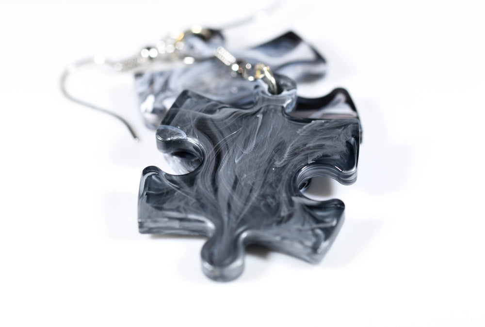 Earrings Lustrous Puzzle Piece Pair (Grey) [8] (Online Only)