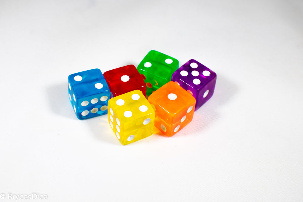 Square Corner 16mm Translucent Dice (Red/Orange/Yellow/Green/Blue/Purple) *sold by the piece (Online Only)