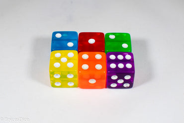 Square Corner 16mm Translucent Dice (Red/Orange/Yellow/Green/Blue/Purple) *sold by the piece (Online Only)