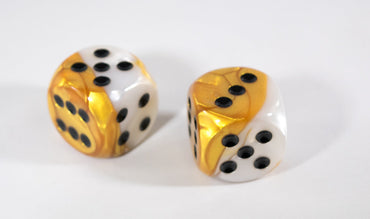 (1) OOP Rare 30mm Gemini Gold and White Dice RPG DnD with Black Pips by Chessex Out of Print (Sold per die) (Online Only)