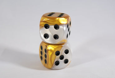 (1) OOP Rare 30mm Gemini Gold and White Dice RPG DnD with Black Pips by Chessex Out of Print (Sold per die) (Online Only)
