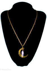 Amethyst Gold Metal Crescent Moon Necklace Pendant (Online Only)