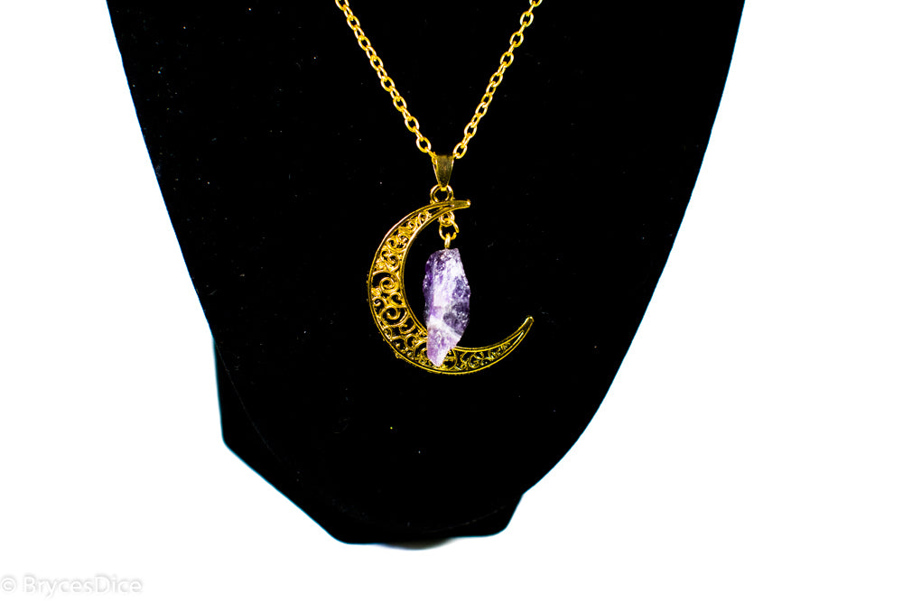 Amethyst Gold Metal Crescent Moon Necklace Pendant (Online Only)