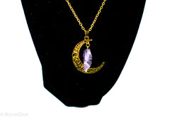 Amethyst Gold Metal Crescent Moon Necklace Pendant (Online Only)