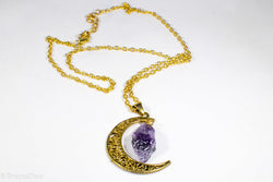 Amethyst Gold Metal Crescent Moon Necklace Pendant (Online Only)
