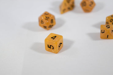 Orange Semi-Translucent Miniature Poly Dice Set Small (7) w/ Silver Glitter RPG DnD Mini Cute BrycesDice (Online Only)