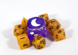 Orange Semi-Translucent Miniature Poly Dice Set Small (7) w/ Silver Glitter RPG DnD Mini Cute BrycesDice (Online Only)